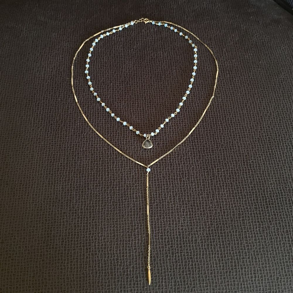 Blue💙 Chalcedony Double✌ Y Necklace